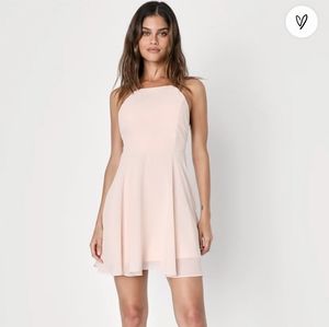 Lulus Letter of Love Blush Pink Backless Skater Dress